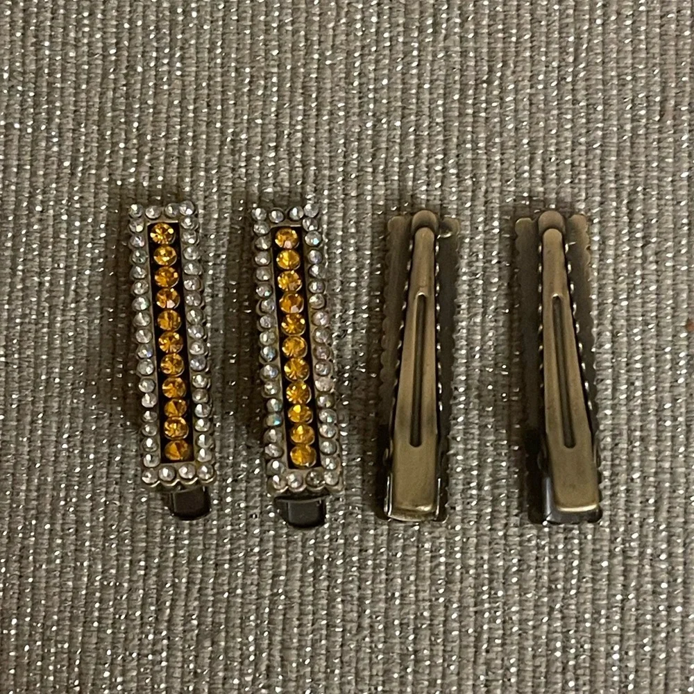 Yellow and Silver Rhinestone Hair Clips